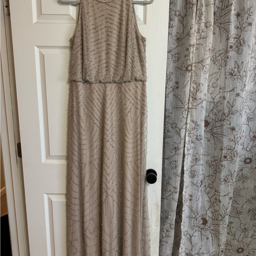 Adrianna Papell Taupe Beaded Maxi Dress